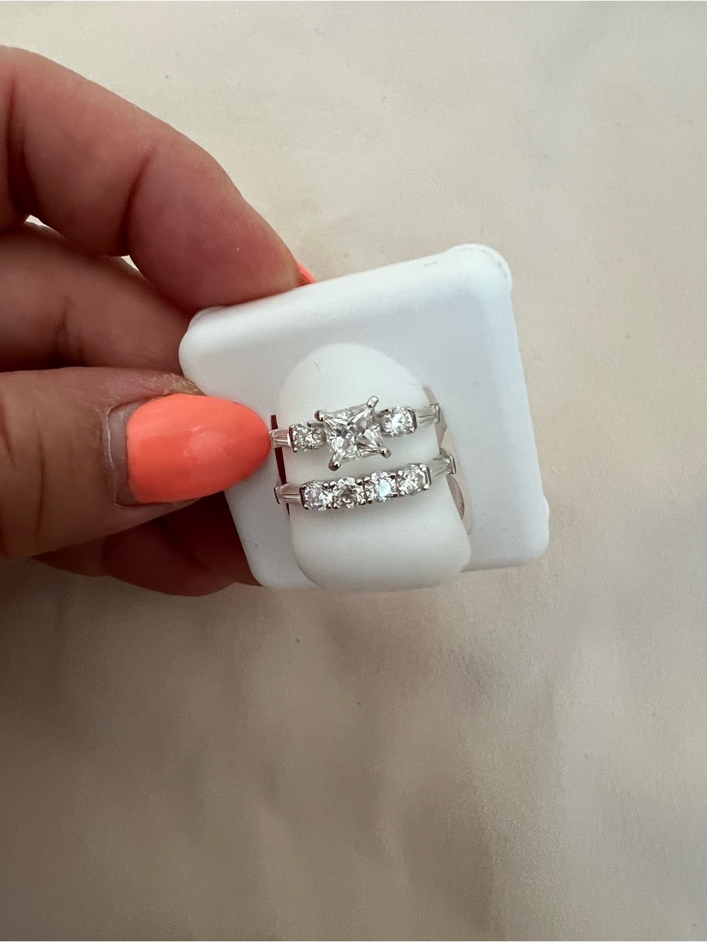 Sterling Silver 2 carats of Moissanite Two-Piece Ring Set wedding band set